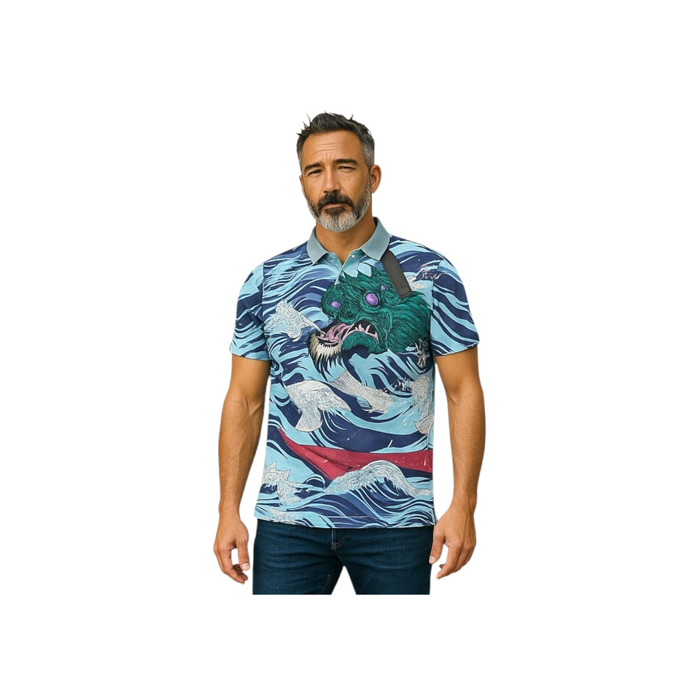 Greyson Mythical Sea Polo Shirt Mens XL Multicolor Short Sleeve Performance New